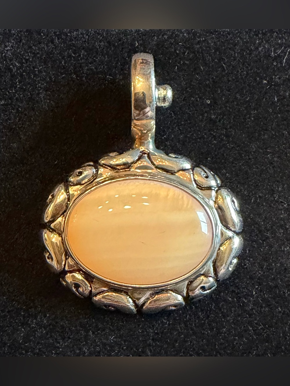 Stocko Snap Clasp .925 Sterling Silver Pendant w/Apricot Agate gemstone. New!